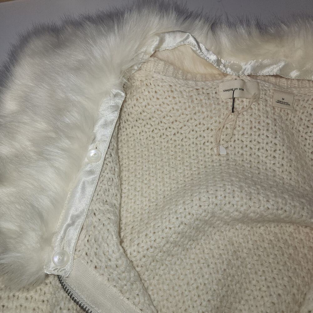 Anthropologie Sleeping on Snow Cardigan Faux Fur Removable collar Women M chunky - Picture 9 of 9